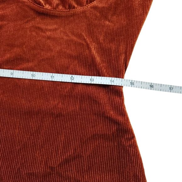 Bear Dance Ribbed Velvet Bodycon Mini Dress Rust Long Sleeve Women's Large Y2K - Picture 9 of 10